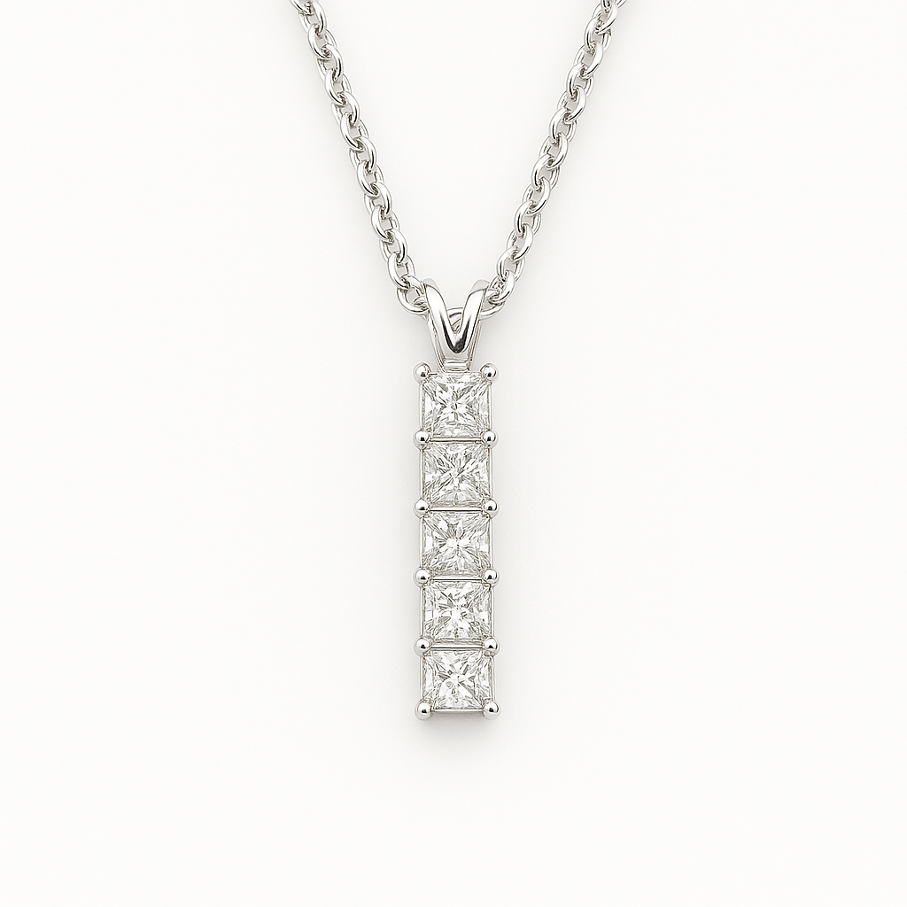 5 Stone Princess Diamond Pendant