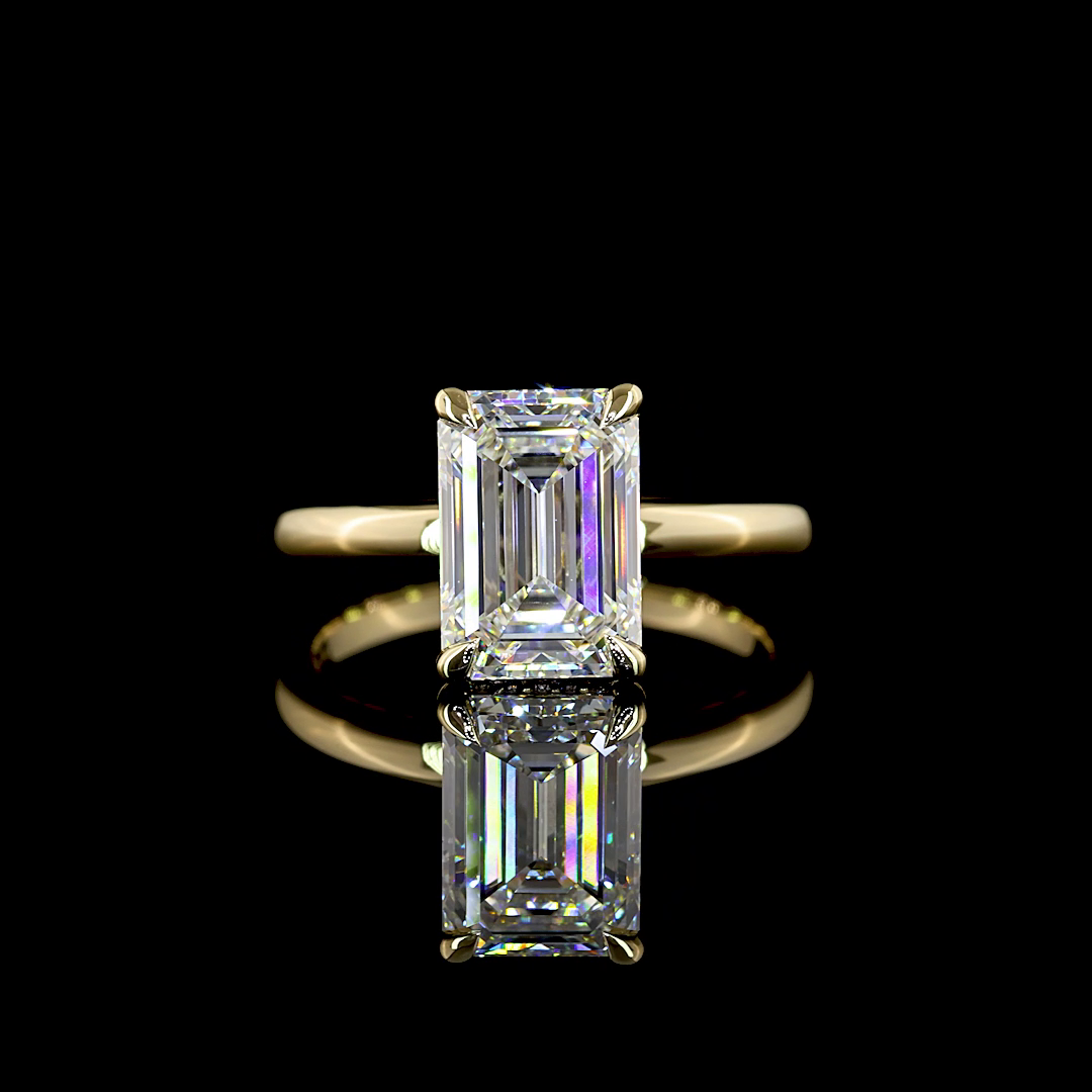 Emerald Shape Hidden Halo Engagement Ring (Lab Grown)