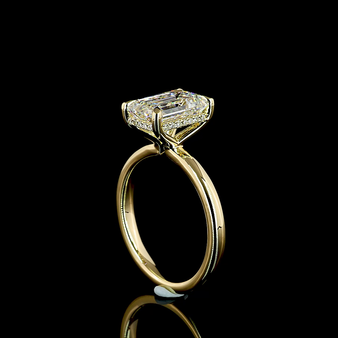 Emerald Shape Hidden Halo Engagement Ring (Lab Grown)