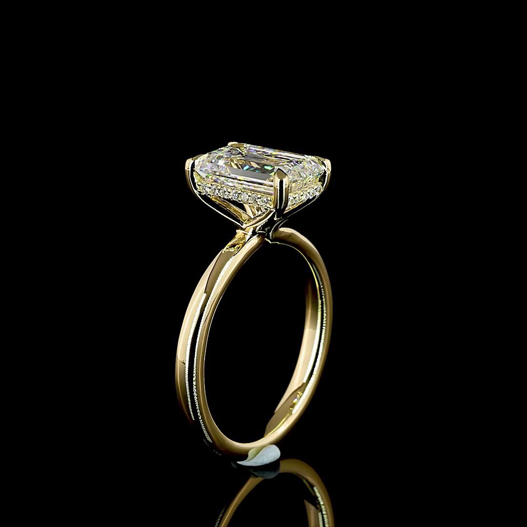 Emerald Shape Hidden Halo Engagement Ring (Lab Grown)