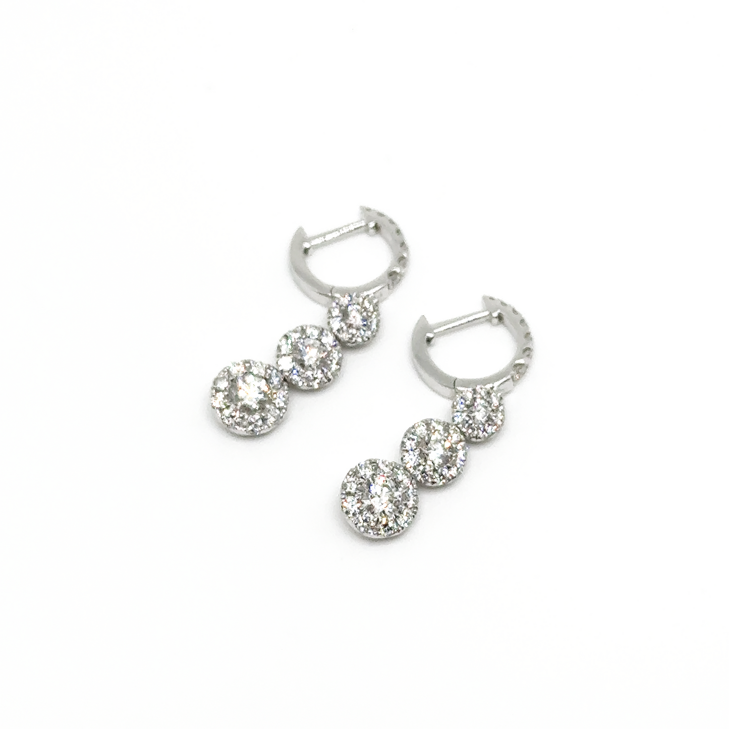 Triple Diamond Halo Drop Earrings