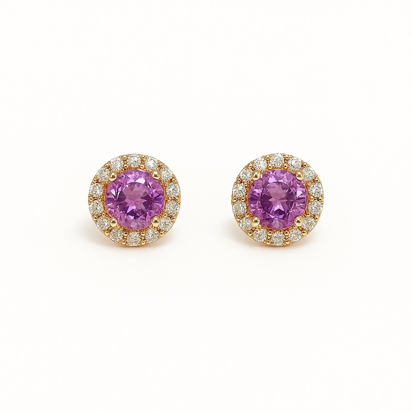 Pink Sapphire in Diamond Halo Studs