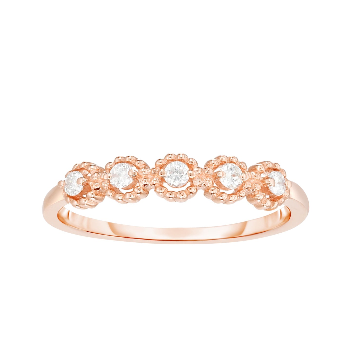Diamond Round Shape Stackable 14k Rose Gold Band Ring - Sizable