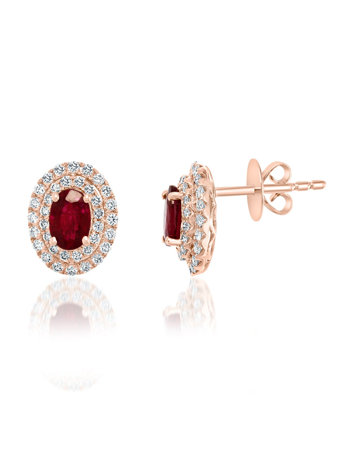 Ruby Diamond Stud Earrings in 14k Rose Gold