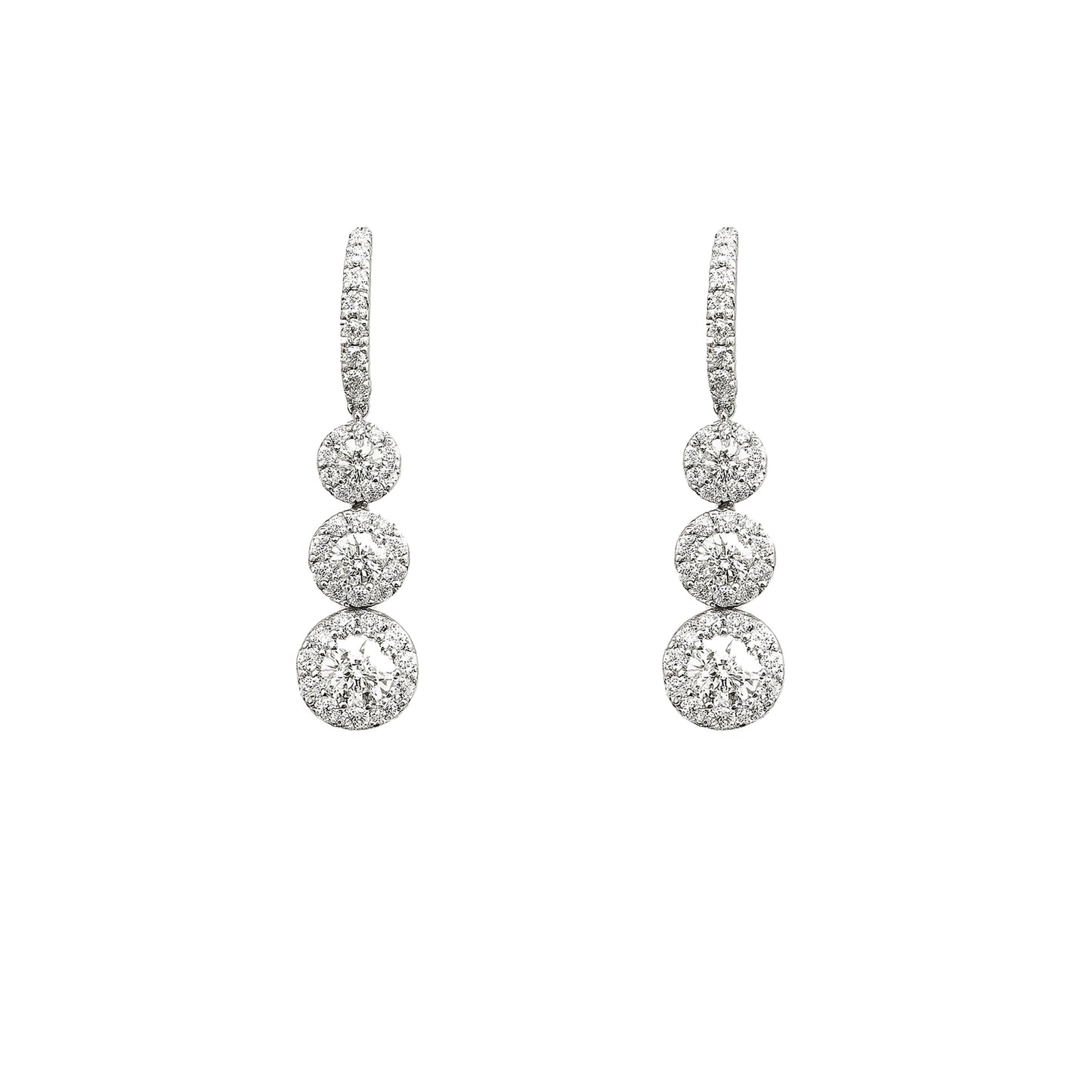 Triple Diamond Halo Drop Earrings