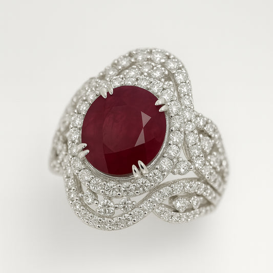 Oval Ruby and Diamond Statement Ring