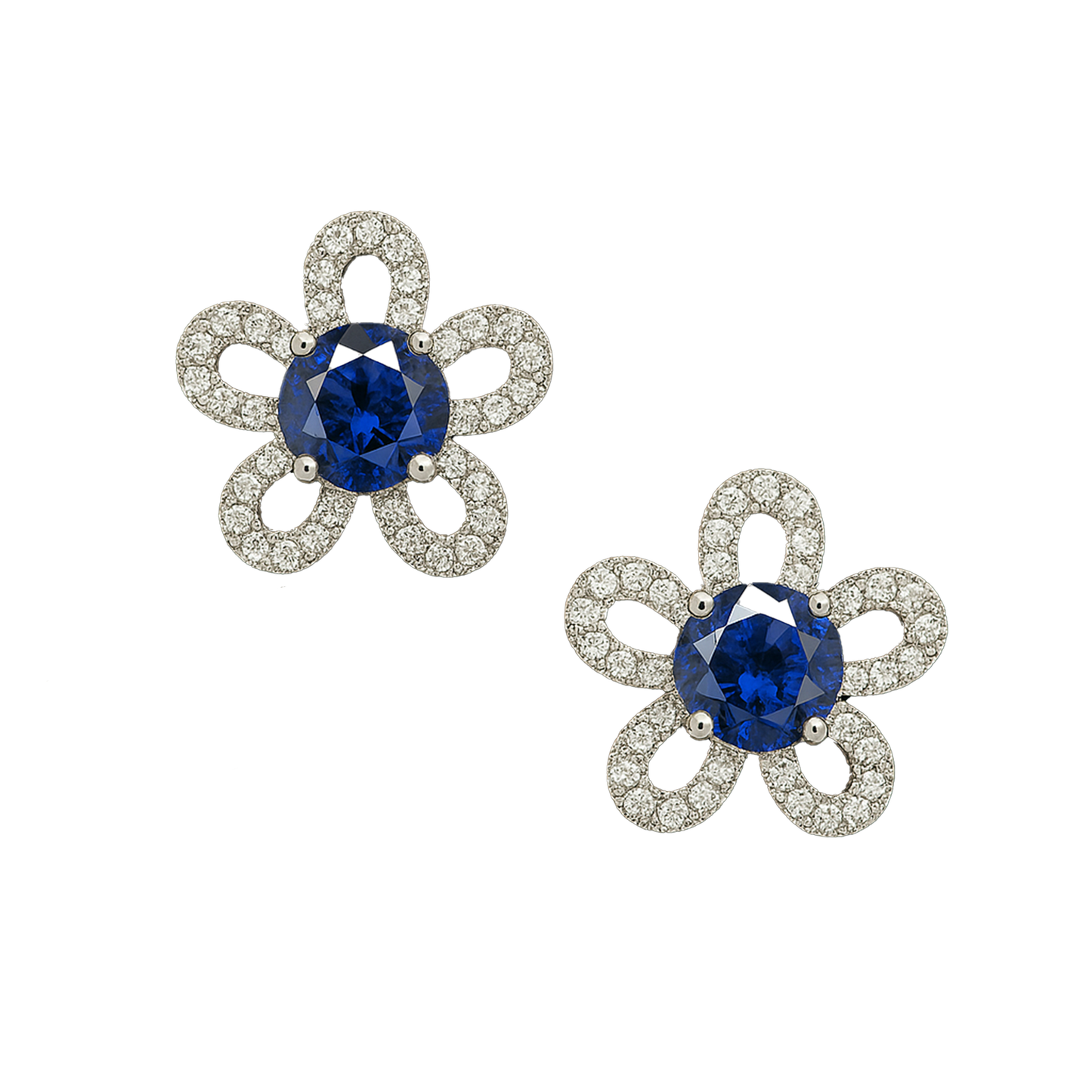 Flower Themed Sapphire Studs with Diamonds