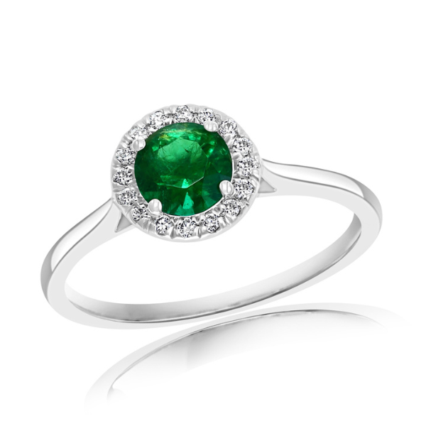 Green Emerald Halo Ring