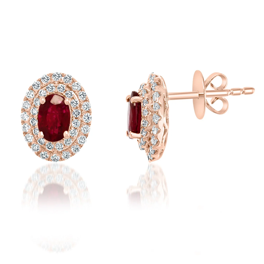 Ruby Diamond Stud Earrings in 14k Rose Gold