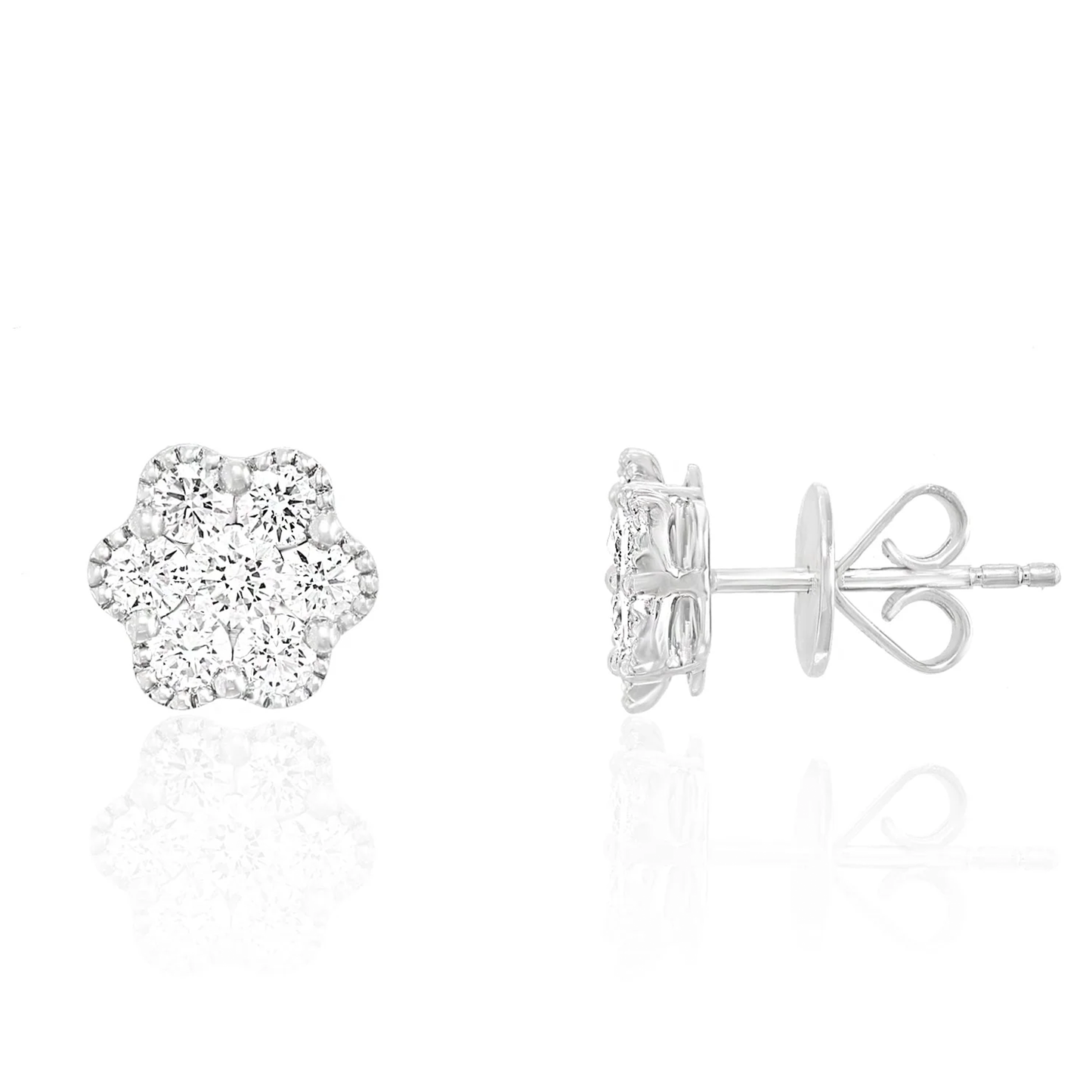 Flower Petal Diamond Earrings Studs in 18k White Gold