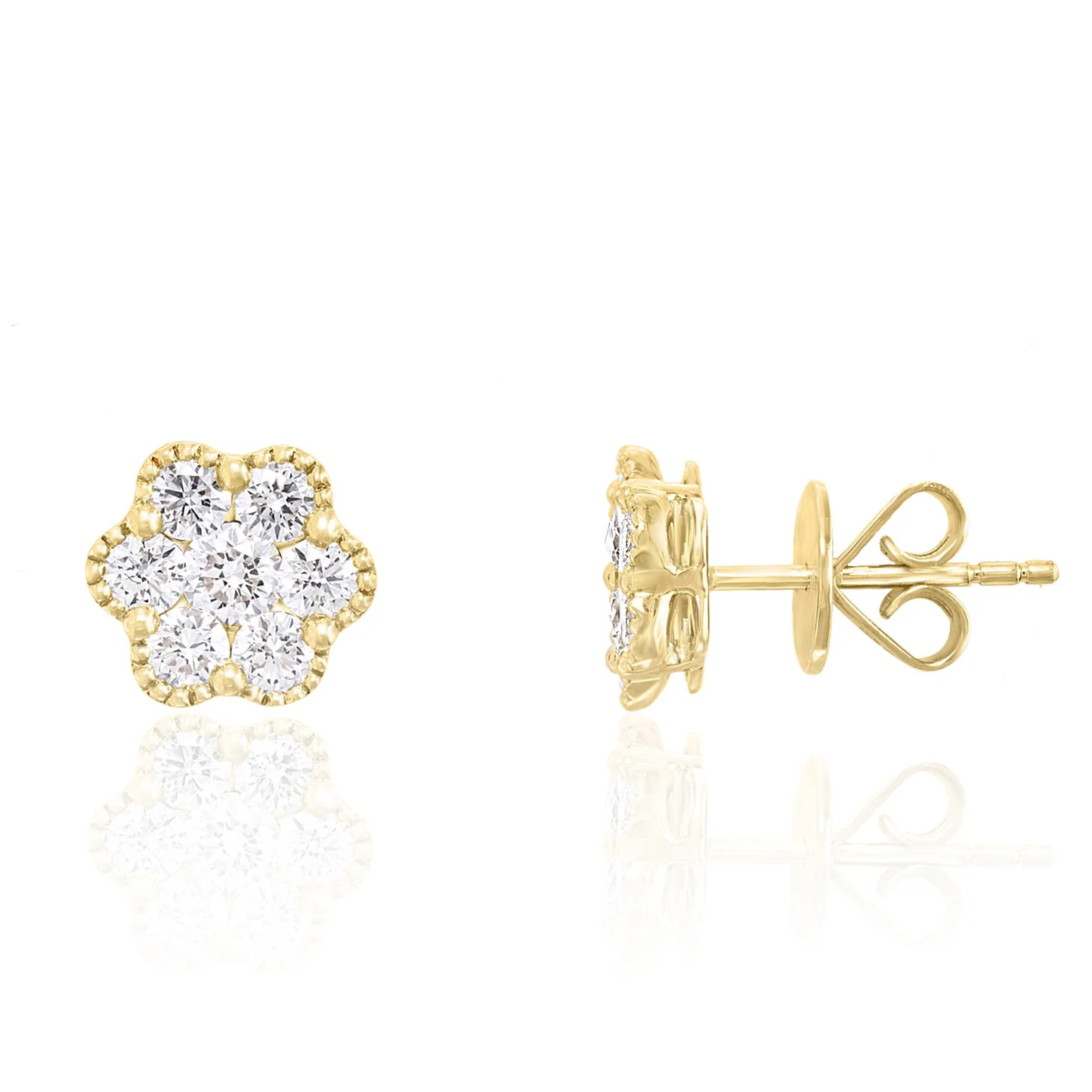 Flower Petal Diamond Earrings Studs in 18k Yellow Gold