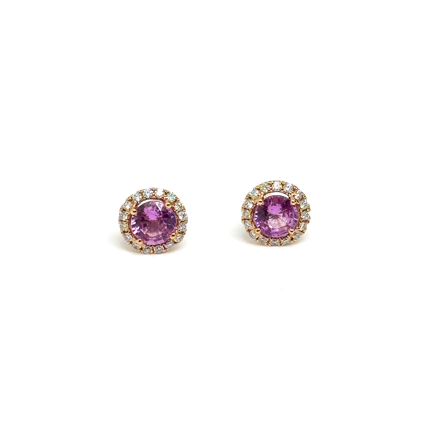 Pink Sapphire in Diamond Halo Studs