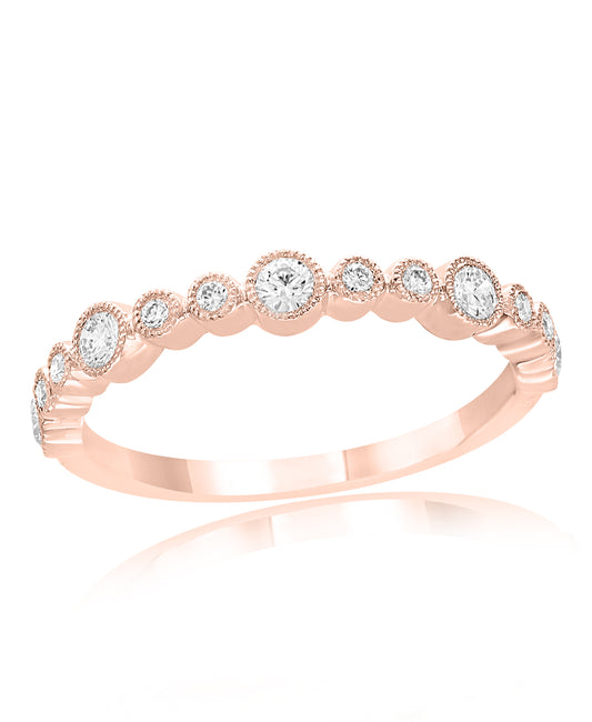 Trendy Half-Way Bezel-Set Diamond Wedding Band in Rose Gold