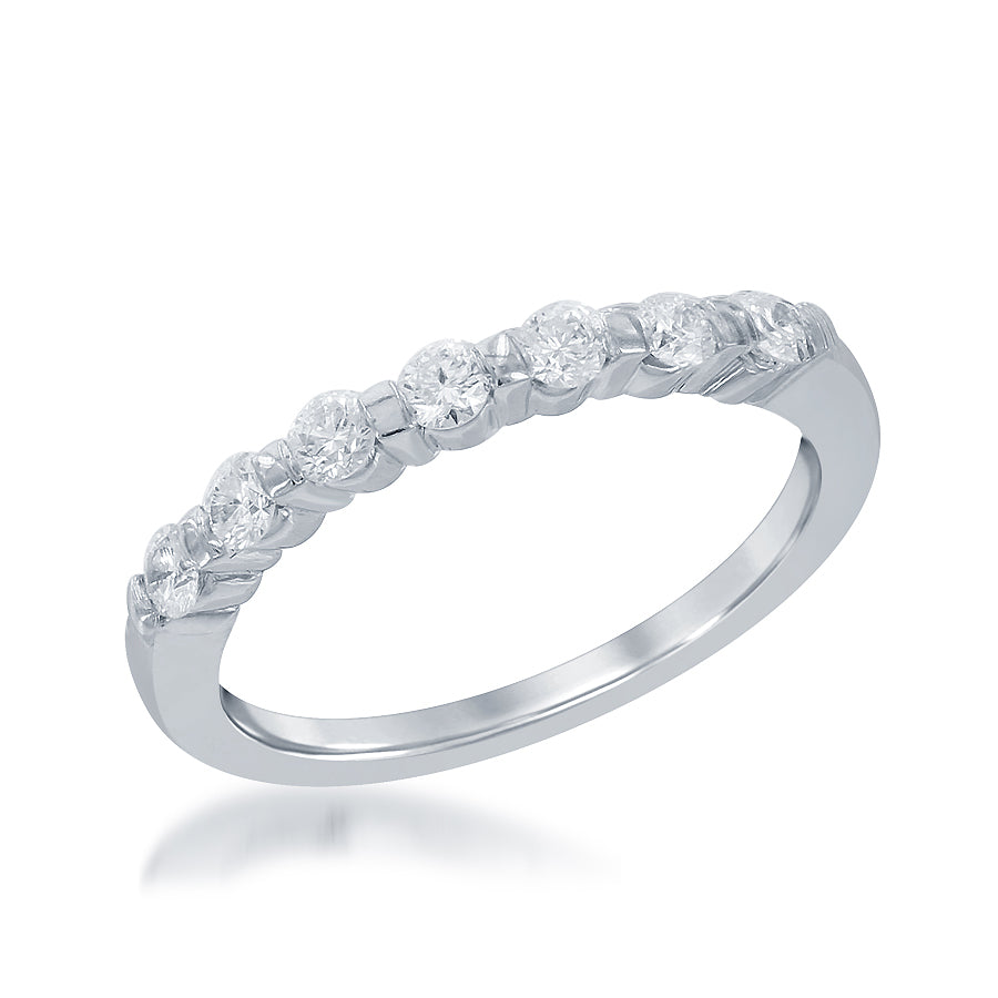 Half-Way Bar Prong Diamond Wedding Band in White Gold