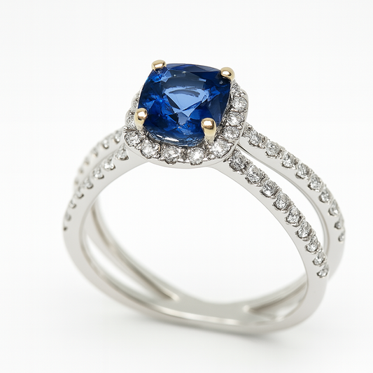 Halo Sapphire and Diamond Ring
