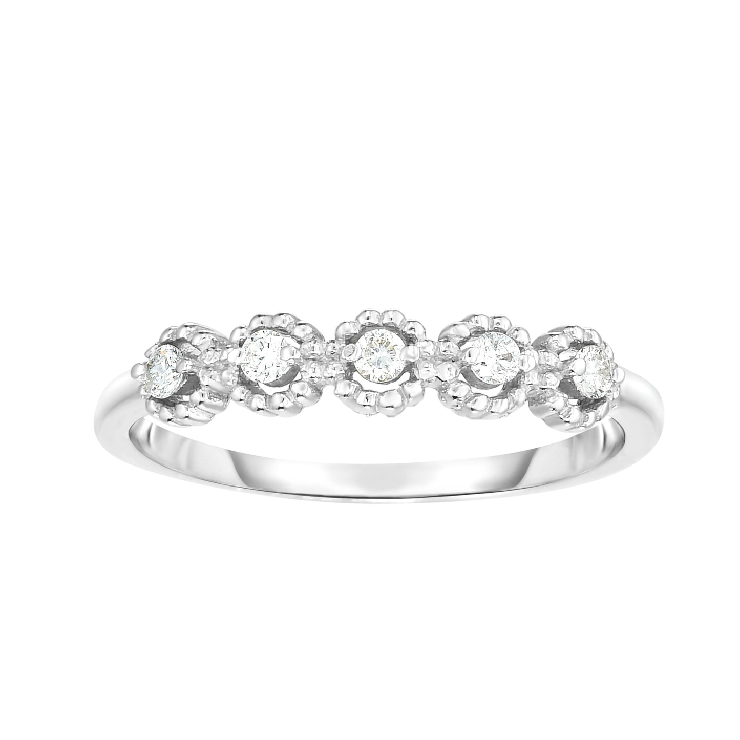 Diamond Round Shape Stackable 14k White Gold Band Ring - Sizable