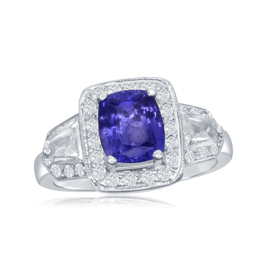 Purple Sapphire Diamond Ring in 18k White Gold