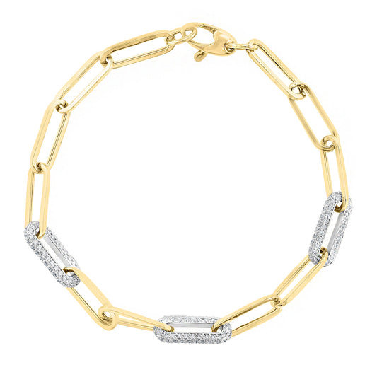 Diamond Chain Link Bracelet in 14k Yellow and White Gold