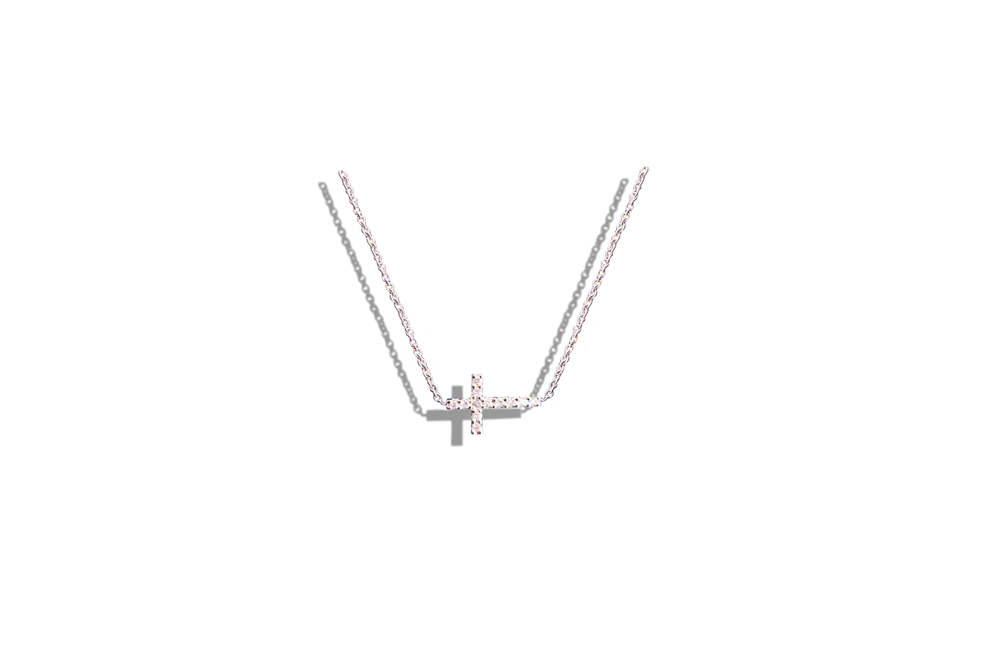 Sideways Small Diamond Cross Necklace in 18k White Gold