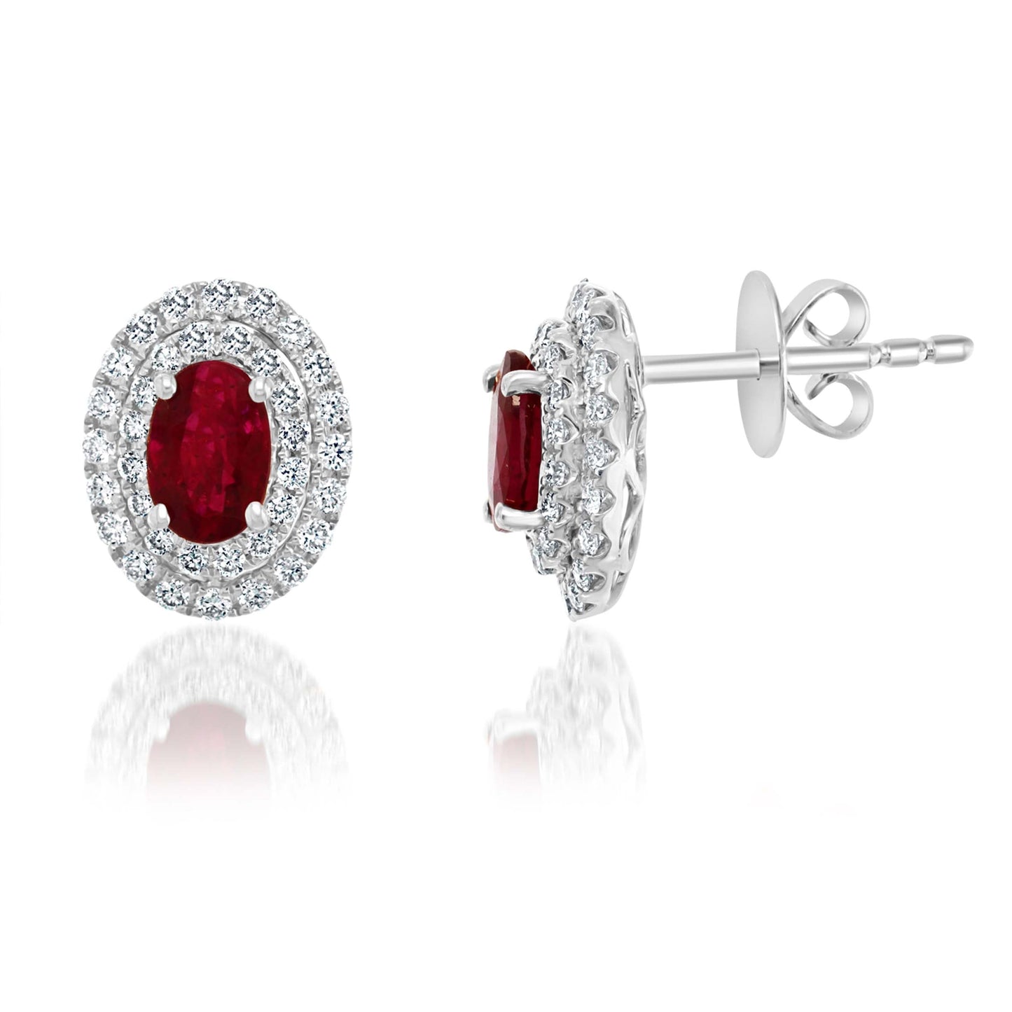 Ruby Diamond Stud Earrings in 14k White Gold