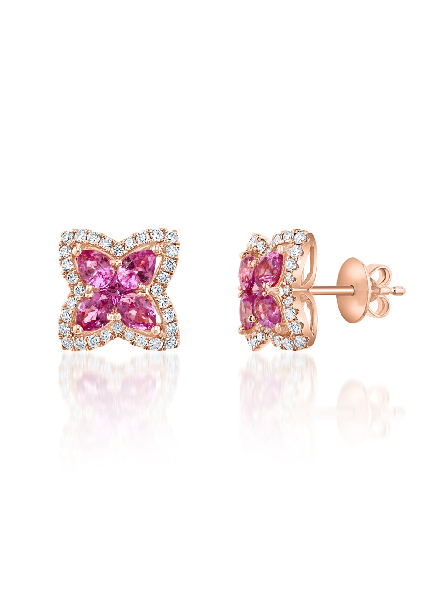 Butterfly Pink Sapphire Stud Earrings in 18k Rose Gold