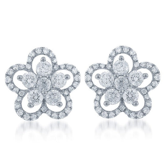 Diamond Flower Earrings in 18k White Gold