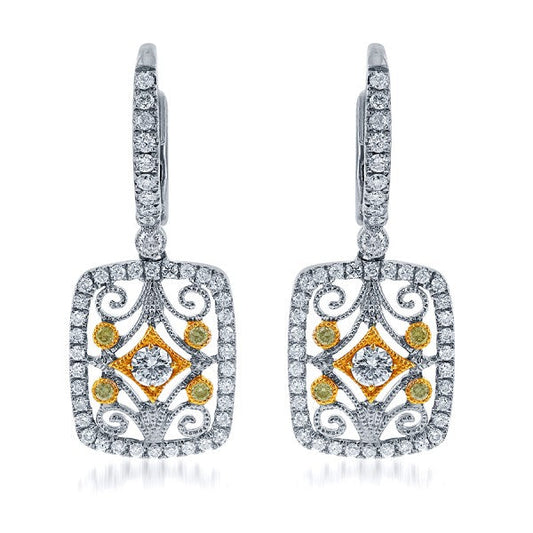 Yellow Diamond Drop Earrings in 18k White Gold