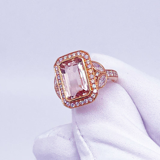 Morganite Diamond Ring in 18k Rose Gold